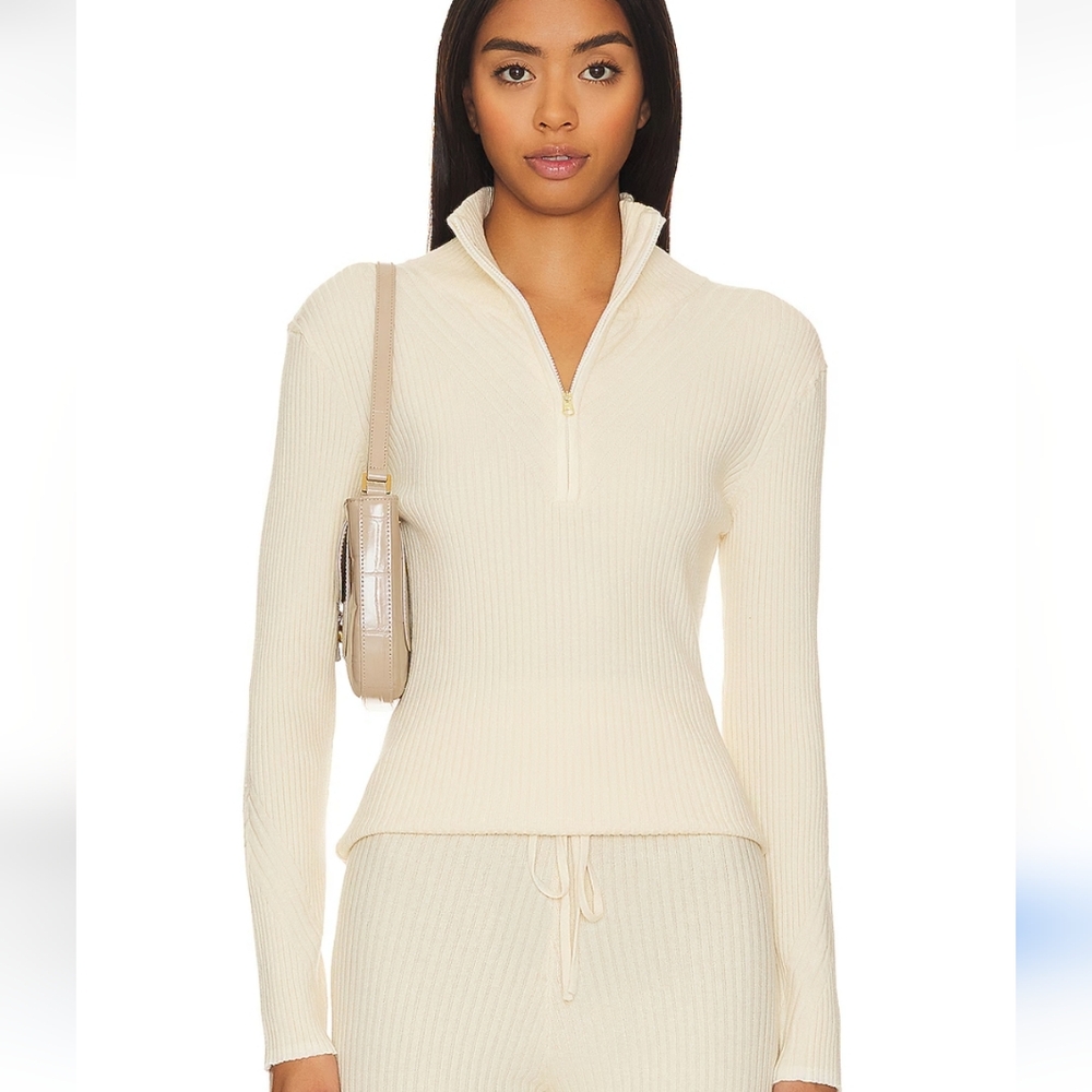 Varley Cream Ribbed Half-Zip Sweater